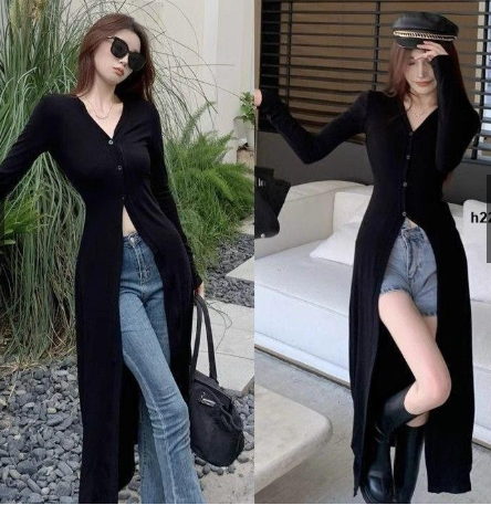 Women’s Long Sleeves High-Slit Knit Cardigan / Maxi Shrug Top women’s long sleeves high slit knit cardigan / maxi shrug top