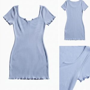 ribbed bodycon mini dress with lettuce hem
