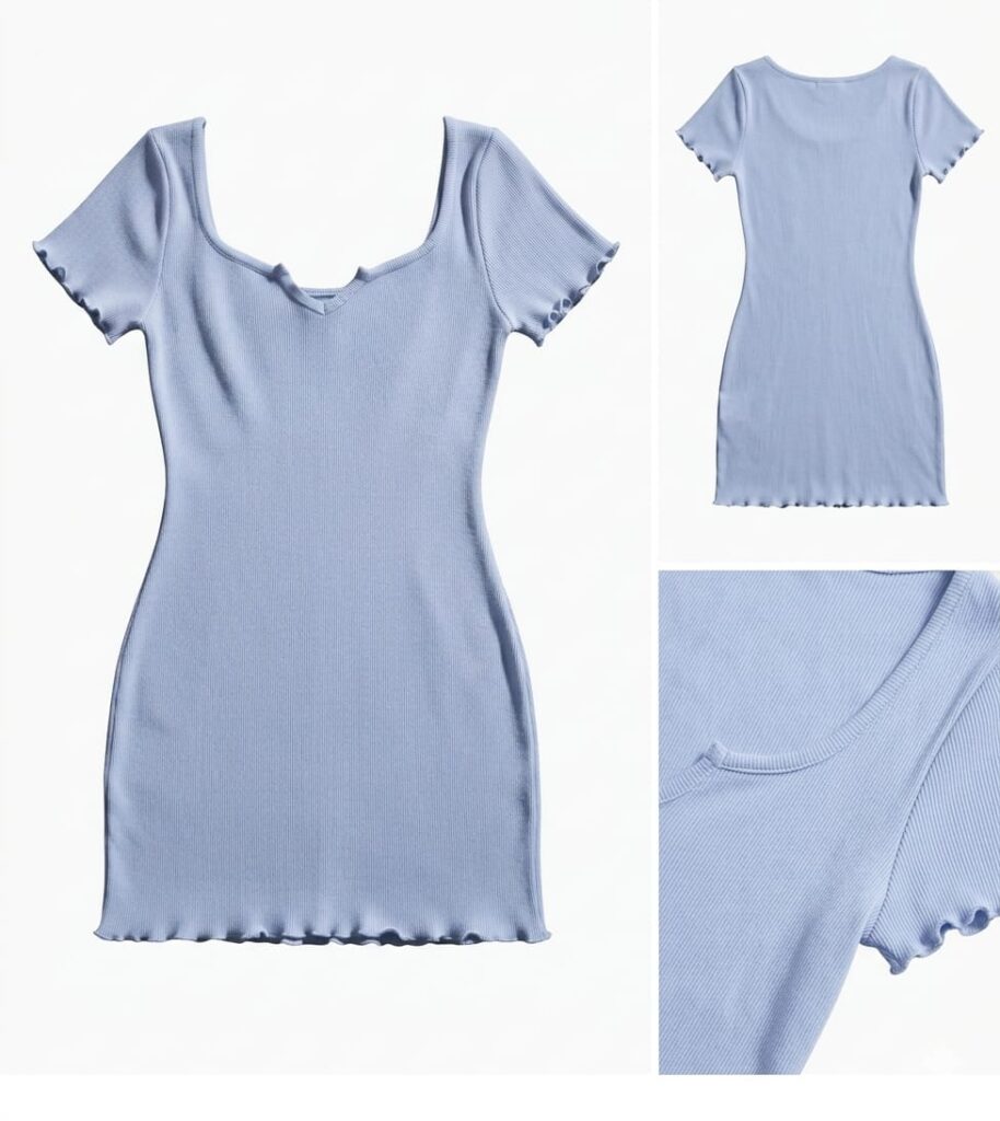 ribbed bodycon mini dress with lettuce hem